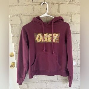 OBEY Logo Aztec Graphic Drawstring Hoodie Sweatshirt